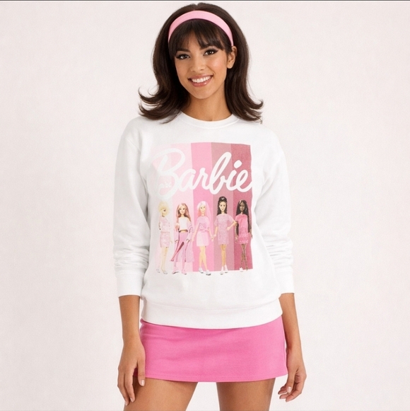 Love Tribe Tops - Love Tribe Barbie Dolls Sweatshirt White/ Pink Retro Soft Girl Vibes Sz L